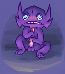 blush color cute front_view furry male male_only nude penis pokemon ratbutts sableye sitting solo testicles