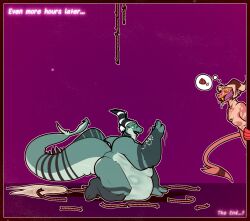 2025 after_vore anthro arm_scar ass belly big_belly big_butt bite_mark black_border black_nipples blush blush_lines bodily_fluids body_hair bodypaint border chest_hair chest_scar colored cum cum_on_ground dated demon digestion digital_drawing_(artwork) digital_media_(artwork) dripping drooling duo electricpants138456 english_text eye_scar facial_hair facial_scar fangs fish genital_fluids gesture gills glowing glowing_eyes grey_hair hair hair_bun hellaverse helluva_boss hi_res horn huge_belly humanoid hungry imp imp_humanoid interaction_drive kneeling kneeling_on_ground looking_at_another looking_pleasured male male/male marine markings mature_male meat_on_bone moustache nipples nude nude_male obese obese_male open_mouth overweight overweight_male partially_offscreen_character purple_tongue river_thurman_(electricpants138456) rope_snap rumbling_stomach saliva saliva_drip scar sequence shark shark_fin shark_tail sharp_teeth side_view spade_tail standing striker_(helluva_boss) striped_horn striped_markings striped_tail stripes stubble symbol tail tail_markings teal_eyes teeth text thick_tail thought_bubble time_skip tongue vore vore_drive vore_implied waving weight_gain white_hair