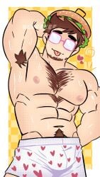 007n7 007n7_(forsaken) 1boy abs armpit_hair bara boxer_briefs boxers boxers_(clothing) burger burger_hat chest_hair facial_hair forsaken_(roblox) gay glasses goatee hairy hairy_armpits hairy_chest hairy_male heart heart_symbol himbo kc0ffeee muscular muscular_male nipples no_visible_genitalia pecs pectorals pink_glasses pubes pubic_hair pubic_hair_peek roblox roblox_game robloxian self_upload sweat sweatdrop sweating tagme tongue tongue_out underwear underwear_only