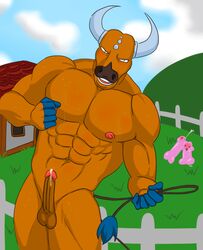 anthro buffurun color cum day ditto front_view fur furry male male_only muscles outdoors penis pokemon pokemon_(species) solo standing tagme tauros