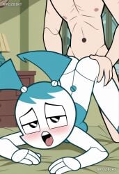 1girls ai_generated android artist_name black_eyes blue_hair blush breasts colored_skin completely_nude female hi_res jenny_wakeman large_breasts looking_at_viewer medium_breasts my_life_as_a_teenage_robot nickelodeon nicktoons nipples no_bra no_panties nude patreon_logo pozbirt pussy robot robot_girl twintails uncensored white_body white_skin xj-9