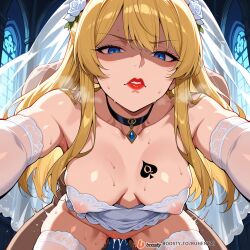 ai_generated aqua_eyes blonde-haired_female blonde_female blonde_hair blonde_hair_female blue_eyes breasts bride bride_gown bride_veil covered_nipples disgust disgusted disgusted_look domination large_breasts lips lipstick long_hair nipples pussy_juice pussy_juice_drip qos qos_tattoo red_lipstick sex sex_from_behind sweat sweatdrop tattoo tattoos thighs wedding wedding_dress wedding_veil