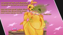 3d anthro avian belly belly_overhang bird blender burp burp_cloud burping caption chica_(fnaf) chicken digestion digestion_noises five_nights_at_freddy's fnaf hyper hyper_belly image post-vore simsalabime sloshing_belly spit uncaring vanessa_(fnaf) vore vore_belly