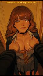 ai_generated babe breasts brown_eyes brown_hair brunette_hair canon cleavage female girl girly grabbing groping harry_potter hermione_granger hogwarts sex sexy tagme titties video younger_female