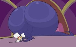 animated anthro apode ass ass_up bellyboi13 big_butt clothing draconcopode fangs hat hazbin_hotel headgear headwear hellaverse hi_res huge_butt humanoid hyper hyper_butt legless looking_at_viewer lying male male_only naga on_front purple_body reptile scalie serpentine shaking_butt sir_pentious'_hat sir_pentious_(hazbin_hotel) snake solo teeth wobbly yellow_eyes