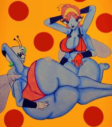 2020s 2025 4_arms antennae_(anatomy) big_ass big_breasts black_lipstick blonde_female chompy_nsfw color_banding dat_ass dawn's_mom disney disney_channel female/female frieda_(the_buzz_on_maggie) frieda_pesky from_behind furry hairband hand_on_own_ass hands_behind_own_head huge_ass insect_wings light-skinned_female lingerie_only looking_at_viewer looking_back_at_viewer lying_on_side maggie's_mom mature_anthro mature_female milf mommy ms_swatworthy multi_arm on_knees orange_eyeshadow panties pattern_background presenting_ass presenting_hindquarters red_hair seductive seductive_look seductive_pose sexy sexy_body sexy_pose short_hair showing_ass showing_off simple_background spread_pussy teasing teasing_viewer the_buzz_on_maggie thick_ass thick_thighs traditional_art traditional_media_(artwork)