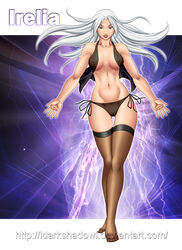 breasts female irelia_xan league_of_legends legacy_series lingerie long_hair navel nightblade_irelia nipples panties see-through side-tie_panties solo thedarkness thighhighs white_hair