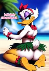 ai_generated ass ass_focus avian avian_feet beach bird butt_crack butt_focus daisy_duck disney disney_channel duck ducktales hawaiian hula hula_dancer legs on_beach seductive_look seductive_smile sexy sexy_pose sitting skirt thick_thighs upskirt