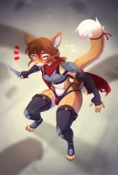 absurd_res anthro armor ashley_(shadowolfox) belt blush breastplate brown_hair bulge clothing cougar dagger fantasy felid feline femboy fur gloves group hair handwear hi_res legwear male mammal markings medieval melee_weapon orange_body orange_fur panties penis_silhouette rogue scarf shadow shoulder_pads shudayuda solo stockings text underwear weapon yellow_eyes