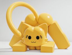 3d :3 ai_generated blush dot_eyes eyelashes felid furry_female jack-o_pose roblox roblox_game simple_background solo_female tail top-down_bottom-up yellow_body yellow_tail