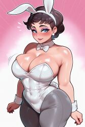 ai_generated black_hair blue_eyes bubble_butt bunnysuit diantha_(pokemon) excited looking_at_viewer pokemon pov self_insert self_upload