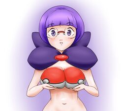 1girls body_paint bodypaint elite_four female female_only human human_only nintendo painted_breasts pokemon pokemon_bw purple_hair shauntal_(pokemon) tagme