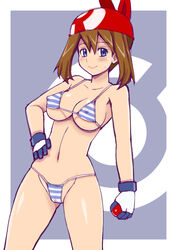 bandana bikini blue_eyes breasts brown_hair clothing hair human human_only may_(pokemon) nintendo pokeball pokemon pokemon_rse tsumitani_daisuke video_games