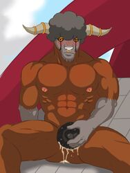 anthro bouffalant buffurun color cum day front_view fur furry male male_only muscles nipples outdoors pokemon sitting solo tagme