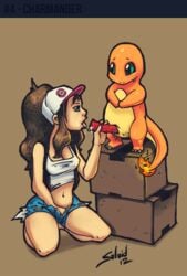 2012 charmander color female fingering fire handjob hilda_(pokemon) human interspecies male nintendo pokémon_(species) pokemon pokemon_bw pokephilia soloid straight tail tail_fire