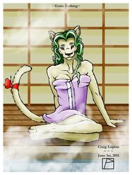 1girls 2011 anthro anthro_only blonde_hair craig_lupine elma_(tenchi_muyo!) feline female female_only fur furry long_hair mammal no_humans solo tail tenchi_muyo! tenchi_muyo!_gxp towel towel_only