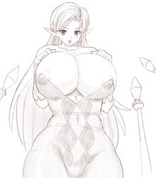 1girls areolae artist_request breasts breasts_bigger_than_head cleavage clothing dragon_quest dragon_quest_viii erect_nipples erect_nipples_under_clothes female female_only hair_down huge_breasts hyper hyper_breasts large_breasts long_ears long_hair long_pointy_ears monochrome nipples no_bra no_color pointy_ears solo solo_female tagme top_heavy translucent translucent_clothing useless_clothing very_long_hair white_background witch_lady_(dq8)