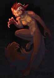 absurd_res angry anthro biped claws cu_sith_(artist) female fluffy gulonine hi_res mammal marten mustelid musteline pounce solo tagme vulva