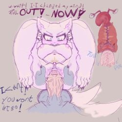 absurd_res anonymous_artist anthro bittersweet_candy_bowl blue_eyes blush clitoris dialogue domestic_cat duo erect_clitoris felid feline felis female first_person_view genitals hi_res internal lucy_(bcb) male male/female mammal mike_(bcb) penis scared simple_background spreading_pussy stuck_penis tugging uterus vaginal_penetration worried