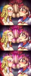 1boy 2d 2girls angry annoyed areolae asian ball_sucking ball_worship balls beruzumi-m big_balls big_breasts big_penis blonde_hair blush braided_hair breasts breasts_out brown_eyes busty capcom censor_bar censored clenched_teeth clothed cock_worship collaborative_fellatio comic dark-skinned_male dark_skin defeated erection faceless_male fellatio female hair_ribbon hairband heart-shaped_pupils karin_kanzuki kissing licking lips lipstick lipstick_mark lipstick_on_balls lipstick_on_penis long_hair m_bison male mind_control multiple_girls nipples oral pale-skinned_female pale_skin partially_clothed penis purple_eyes sakura_kasugano saliva saliva_on_balls saliva_string saliva_trail short_hair steam steamy_balls steamy_breath street_fighter street_fighter_alpha_2 street_fighter_alpha_3 sucking sweat tagme teamwork tight_balls uncomfortable veiny_penis