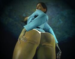 3d ass ass_focus ass_grab big_ass big_breasts big_butt citizen_(half-life_2) citizen_(half-life_series) dat_ass exposed_breasts exposed_pussy flaunting half-life half-life_(series) half-life_2 hand_on_butt labcoat looking_at_viewer low-angle_view posing_for_the_viewer presenting_ass pussy thick_ass thick_thighs wide_hips