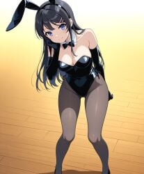 1girls ai_generated black_bunnysuit bluu_ai bunny_ears bunnysuit playboy_bunny sakurajima_mai solo