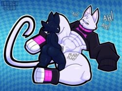 abs ambiguous_gender anthro anthro_penetrated bottomless chonzo cum cum_in_pussy feline feline_ears feline_humanoid feline_tail muscular oc oversized_sleeves size_difference small_dom_big_sub surprised sweatshirt thick_thighs vaginal_penetration white_fur yuki_(zonoch_dood) zguy_101 zonoch_dood