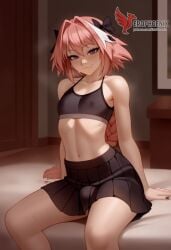 1boy 2d ai_generated ass bangs bare_shoulders barefeet big_ass black_bow bow braid bulge crossdressing crossdressing_male erection erection_under_clothes erophoenix feet full_body long_hair looking_at_viewer looking_back male male_focus multicolored_hair navel nude oerba_yun_fang otoko_no_ko pale_skinned_male patreon_username penis pink_hair purple_eyes single_braid smile soles solo solo_male spread_legs streaked_hair sweat thick thick_thighs toes uncensored underwear