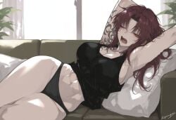 ai_generated big_breasts black_lagoon kizirugai revy tattoo toned_female yawn