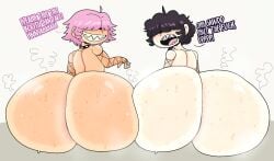 2boys big_ass dialogue fishnets freckles furu_flami furu_ice implied_fart original_character quir_(furu_flami) steam swearing sweat tagme twink