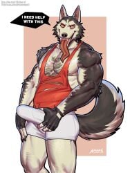 2025 amon-sydonai anthro biped black_body black_fur canid canine canis clothing creepypasta digital_media_(artwork) domestic_dog erection erection_under_clothing fur furry genitals hi_res holding_penis husky long_tongue looking_at_viewer male mammal multicolored_body multicolored_fur muscle_shirt nordic_sled_dog penis portrait red_clothing red_eyes red_shirt red_tank_top red_topwear salem_(amon-sydonai) shirt smile.dog solo spitz talking_to_viewer tank_top three-quarter_portrait tongue tongue_out topwear two_tone_body two_tone_fur white_body white_fur