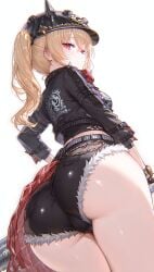 1girls ai_generated ass blonde_hair denim_shorts fur_trim luciana_de_montefio lucy_(zenless_zone_zero) petite small_breasts zenless_zone_zero
