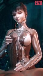 3d animated black_hair dark-skinned_male earrings eizo3d eve_(stellar_blade) handjob interracial stellar_blade tagme video