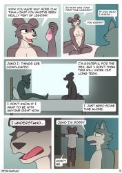 2025 5_fingers anthro anthro_on_anthro ass beastars bed bodily_fluids bottomless bottomless_anthro bottomless_female breasts brown_body brown_fur canid canine canis clothed clothing comic condom conflicted deskmaniac dialogue dominant dressing duo english_text female female_anthro filled_condom fingers fur furniture genital_fluids grey_body grey_fur group hi_res hospital_bed hospital_room humanoid_hands infirmary juno_(beastars) legoshi_(beastars) male male/female male_anthro mammal navel nipples nude nude_anthro nude_female nude_male on_bed open_mouth open_smile page_number sad semi_public sexual_barrier_device shirt sitting sitting_on_bed smile speech_bubble tail text topwear wolf