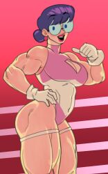 alternate_version_available black_hair blue_eyes clothed clothed_female glasses mama_matsumoto milf mother muscles muscular muscular_female punch_punch_forever! reddkats short_hair thick thick_ass wrestler wrestler_uniform wrestling_outfit