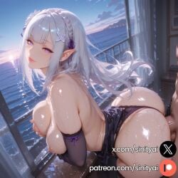 1girls 2025 ai_generated ass big_ass big_breasts emilia_(re:zero) female hi_res high_quality high_resolution highres huge_ass huge_breasts huge_thighs nsfw re:zero_kara_hajimeru_isekai_seikatsu sinity small_waist thick_thighs thin_waist