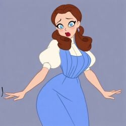 1girls ai_generated blue_eyes brown_hair dorothy_gale dress light_skin looking_at_viewer solo the_wizard_of_oz twintails warner_brothers