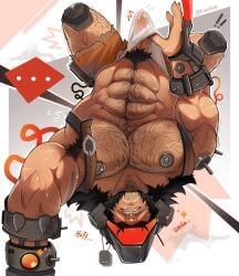 ! !! ... 1boy abs armpit_hair armpits artist_name bara biceps black_hair bulge chest_hair clenched_teeth drawreshi english_commentary erection erection_under_clothes helmet highres long_hair male_focus marvel marvel_rivals muscular muscular_male navel nipples official_alternate_costume orange_pants pants pectorals penis penis_peek precum precum_through_clothes pubic_hair sound_effects sparkle strap sweatdrop teeth topless_male twitter_username upside-down wolverine_(weapon_x)_(marvel_rivals) wolverine_(x-men) x-men