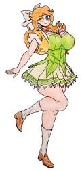 1girls ahoge alternate_breast_size areolae blue_eyes blush bodysuit breasts cameltoe cleavage cosplay crossover dress elbow_gloves eye_bags female gaixas1 gaixas1draw girls hairband huge_breasts large_breasts mario_(series) mario_kart orange_hair princess_daisy simple_background solo spiral_eyes standing thighs