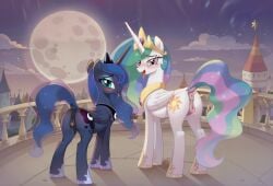 ass dark_mane g4 my_little_pony princess_celestia_(mlp) princess_luna_(mlp) rainbow_mane vagina vaginal_juices