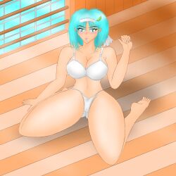 1girls barefoot big_boobs big_breasts black_hair boobs bra bra_only breasts feet female female_only female_solo gloves gloves_on gloves_only original_character panties panties_only short_hair soles solo solo_female solo_only toes underwear underwear_only white_bra white_panties white_underwear