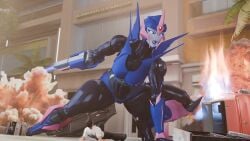 arcee arcee_(prime) blue_eyes explosion giantess grandmastersurgeon human_male robot robot_girl robot_humanoid size_difference solo_male transformers transformers_prime