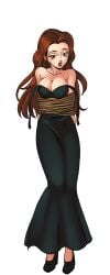 arms_behind_back bare_shoulders black_background black_dress black_footwear bondage bondage bound bound_arms bound_wrists breasts brown_eyes brown_hair cg cleavage collarbone dress female full_body hentai_heroes high_heels kinkoid large_breasts lipstick long_hair long_skirt looking_at_viewer makeup official_art parody red_lips regine_(hentai_heroes) rope simple_background solo standing strap_slip strapless strapless_dress transparent_background