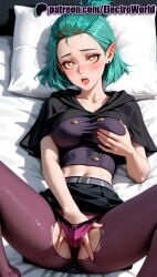 1girls 2025 ai_generated amity_blight aqua_hair artist_name bed bed_sheet blush breast_grab breasts breasts breasts bust chest disney disney_channel earrings electroworld english_text female fingering futon grabbing green_hair heart_pillow hi_res high_quality high_resolution highres jewelry laying_down legs_apart legs_spread lying lying_on_back masturbation on_back on_bed open_legs open_mouth panties pantyhose patreon patreon_username pillow pillow_grab pink_panties pointy_ears pussy_juice self_fondle short_hair solo splayed_legs spread_legs stable_diffusion sweat the_owl_house torn_clothes torn_legwear underwear watermark