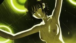 1girls areolae black_hair breasts brown_hair clothed_female female gray_eyes half_naked half_nude mardock_scramble medium_hair navel nipples nude nude_female rune_balot small_breasts tagme video