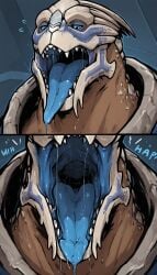 1boy blue_tongue garrus_vakarian long_tongue male male_focus male_only mass_effect mawshot mouth mouth_focus mouth_shot open_mouth saliva sharp_teeth solo teeth teeth_showing teeth_visible tongue tongue_out turian vore