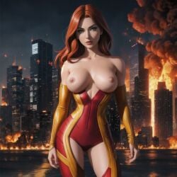 1girls ai_generated beautiful beautiful_face belly_button breasts breasts_out casual_exposure casual_nudity casual_topless exposed_breasts female female_focus female_only fire fire_background ginger ginger_female ginger_hair human human_female jean_grey light-skinned_female light_skin marvel marvel_comics marvel_girl medium_breasts medium_hair movie_poster nhumanfuture original outdoor_nudity outdoors pants partially_clothed partially_clothed_female partially_undressed perfect_body perfect_boobs photorealistic posing public public_nudity realistic realistic_textures red_hair redhead_female topless topless_female x-men x-men_evolution