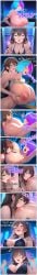 2girls ai_generated backless_outfit bare_legs blue_eyes blue_hair breast_expansion breast_growth brown_hair cocktail comic cunnilingus fondling_breast gigantic_breasts green_eyes hair_between_eyes heterochromia huge_breasts large_breasts large_nipples multicolored_hair neon_hair neon_lights night nipple_licking nipple_play nipple_suck pole pole_dancer pole_dancing purple_eyes purple_hair pussy_eating pussy_juice pussy_lips sideboob swept_bangs yuri
