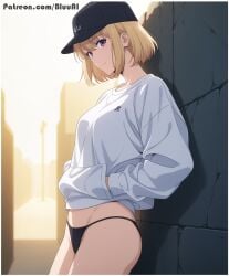 1girls ai_generated baseball_cap black_panties bluu_ai cha_hae_in panties shirt_and_panties solo solo_leveling
