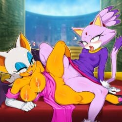 2girls ahe_gao ahe_gao ai_generated blaze_the_cat female_ejaculation female_orgasm furry furry_female lactation large_breasts lesbian_sex milk milking nipples pussy pussy_juice rouge_the_bat rudey_ai sonic_(series) sonic_the_hedgehog_(series) squirting tribadism yuri